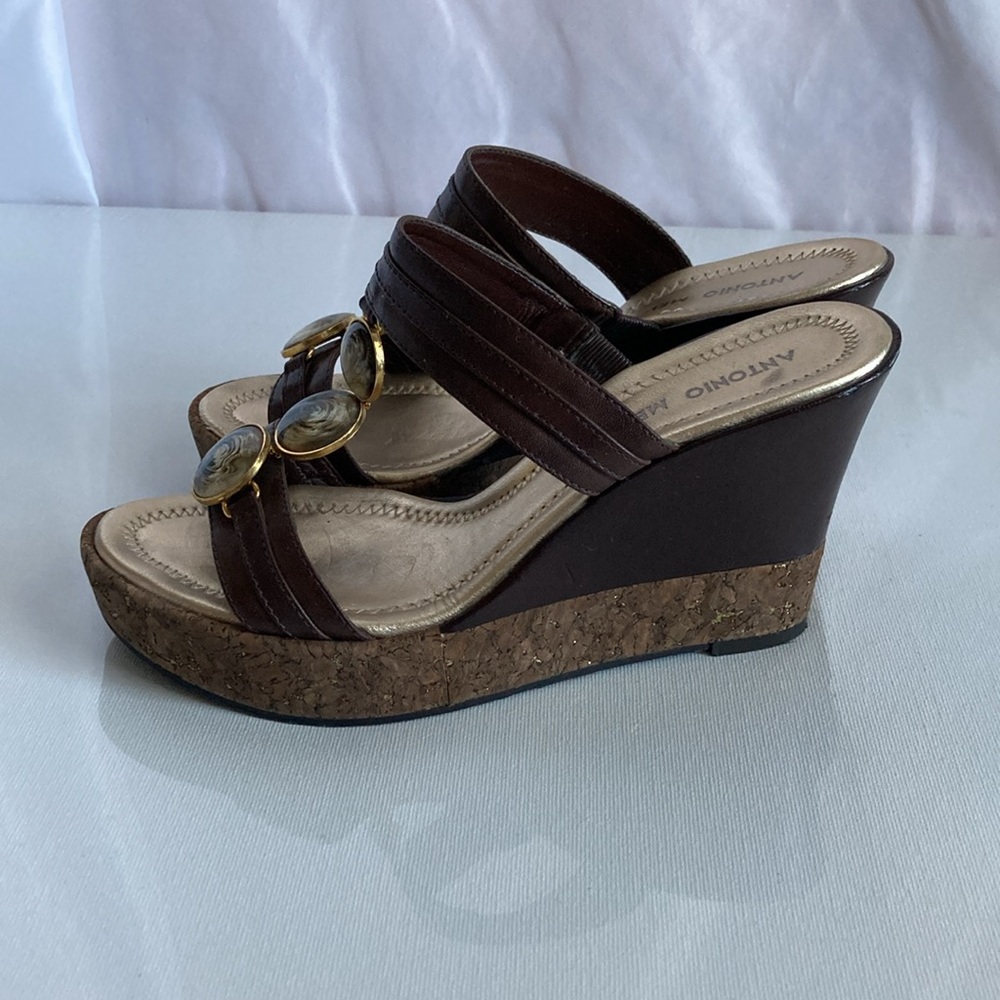 Antonio Melani Leather Wedge Heel Sandals - Picture 4 of 11